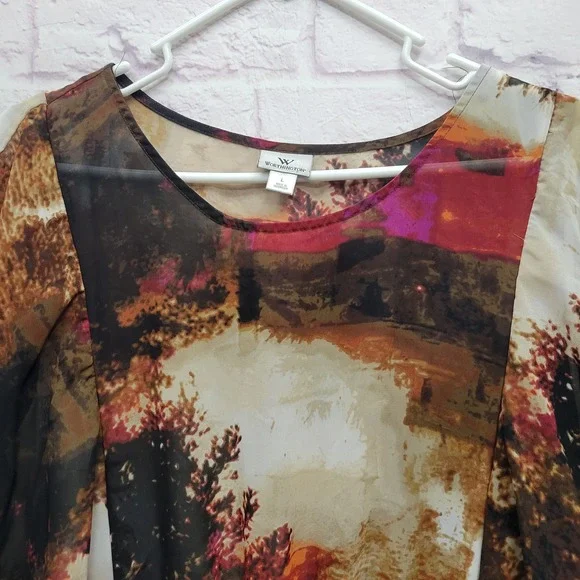 Worthington Sheer Nature Scene Blouse Size L Witchy Forest Dark Fairy Whimsigoth - Picture 2 of 9
